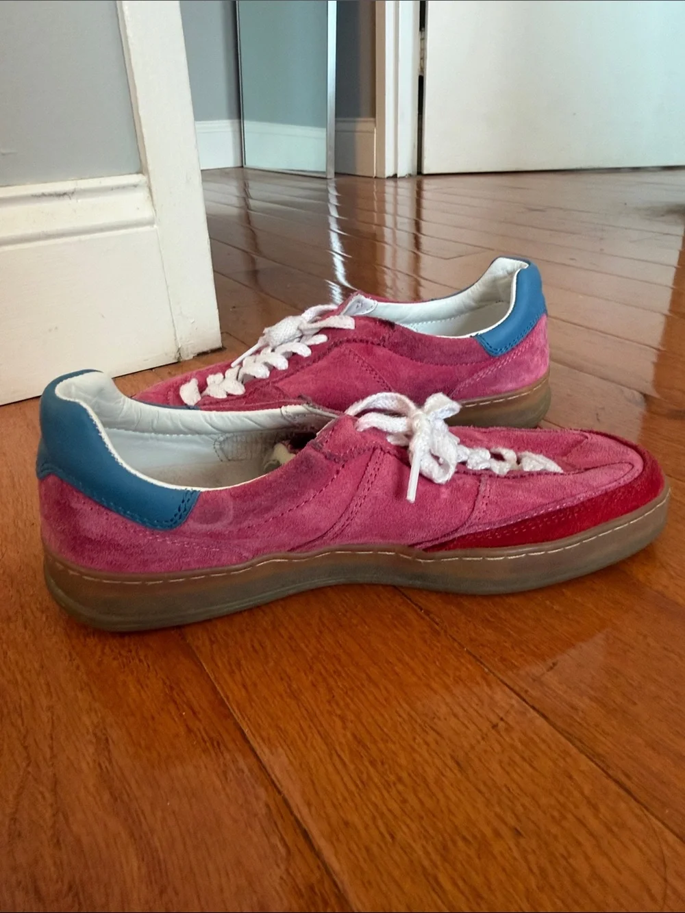 DATE Pink Suede Lace-Up Sneakers